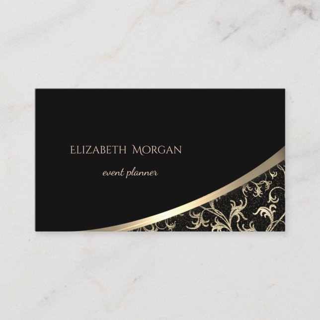 Elegant  Modern Black, Gold Swirls Business Card (Front)