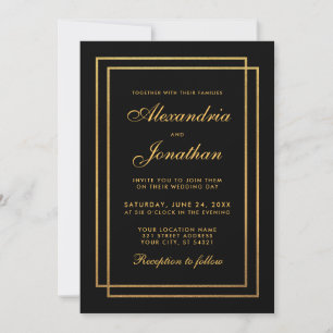 Elegant Modern Black Gold Wedding Invitation