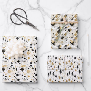 Elegant Modern Black Gold & White Christmas Wrapping Paper Sheet