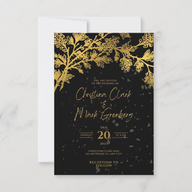 Elegant Modern black Golden Wedding Invitation (Front)