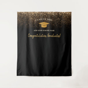 Elegant Modern Black Graduation Photo Backdrop Tapestry