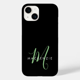 Elegant Modern Black Green Script Monogram Case-Mate iPhone 14 Case