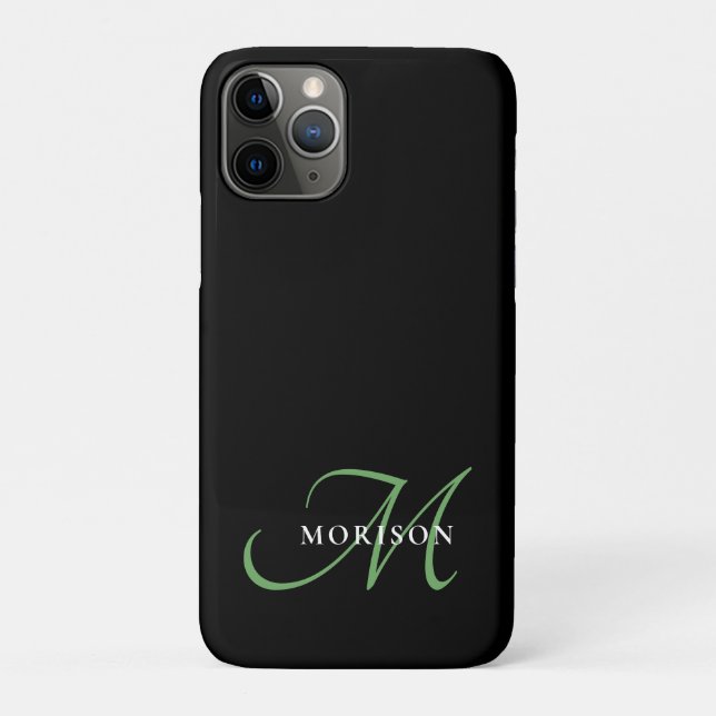 Elegant Modern Black Green Script Monogram Case-Mate iPhone Case (Back)