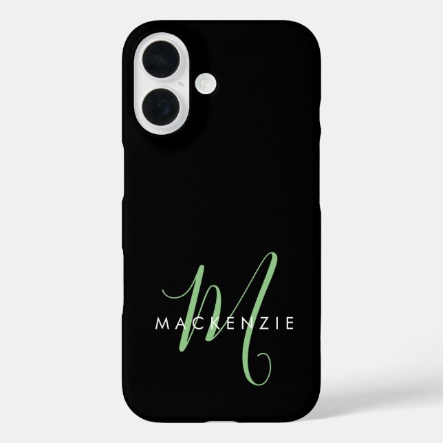 Elegant Modern Black Green Script Monogram Case-Mate iPhone Case (Back)