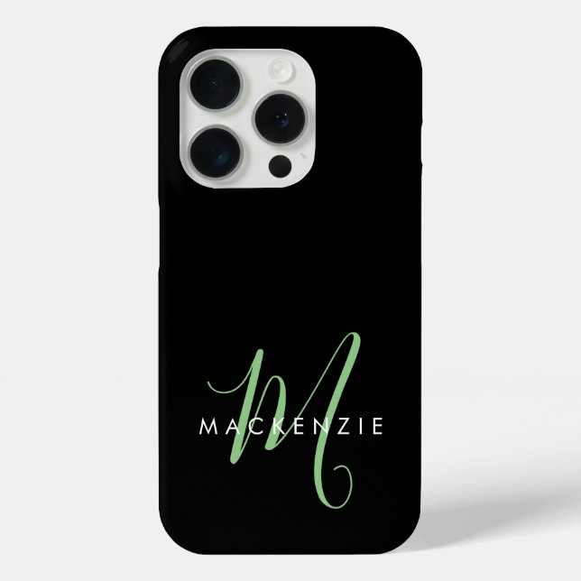 Elegant Modern Black Green Script Monogram Case-Mate iPhone Case (Back)