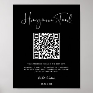 Elegant & Modern Black Honeymoon fund QR code Poster