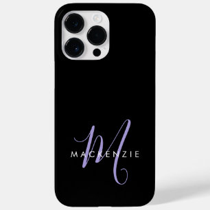 Elegant Modern Black Lavender Script Monogram Case-Mate iPhone 14 Pro Max Case