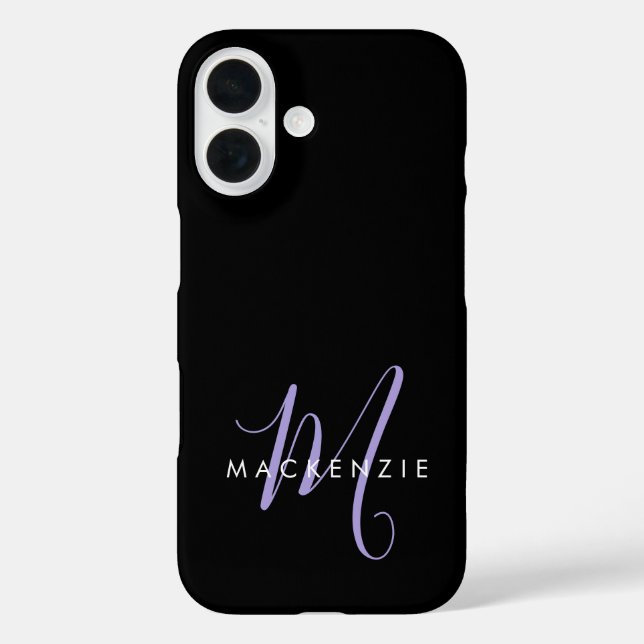 Elegant Modern Black Lavender Script Monogram Case-Mate iPhone Case (Back)