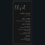 Elegant & modern black Let's eat wedding Menu<br><div class="desc">Let's eat! Wedding or reception party menu. A modern typography and a classic black theme for your wedding stationery: choose this simple and elegant wedding suite. Fully customisable: you can change the background as well as the text colour as you like.</div>