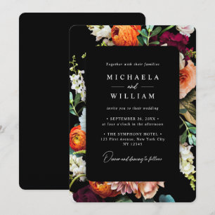 Elegant Modern Black Luxury Floral Wedding Invitation