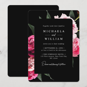 Elegant Modern Black Luxury Floral Wedding Invitation