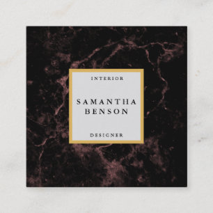 Elegant Modern Black Marble Faux Gold Frame Square Business Card