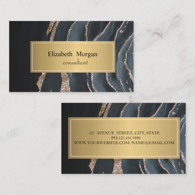 Elegant Modern Black Marble Gold Business Card (Front/Back)