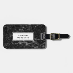 Elegant Modern Black Marble Personalised Luggage Tag