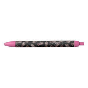 elegant modern black marble rose gold pineapple black ink pen