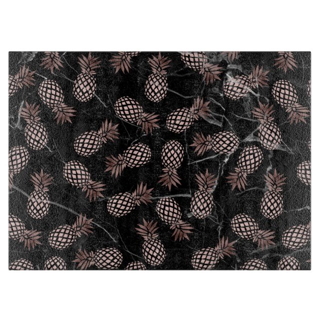 elegant modern black marble rose gold pineapple cutting board (Front)