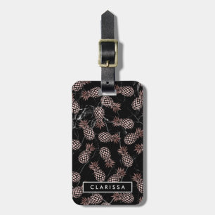 elegant modern black marble rose gold pineapple luggage tag