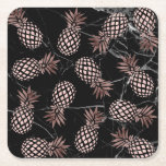 elegant modern black marble rose gold pineapple square paper coaster<br><div class="desc">Stylish and trendy design featuring faux rose gold pineapple pattern and black marble.</div>