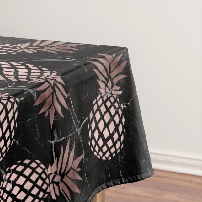 elegant modern black marble rose gold pineapple tablecloth (In Situ)