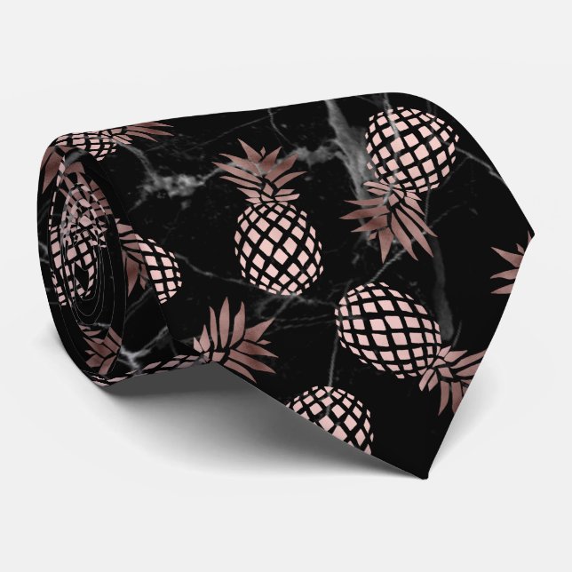 elegant modern black marble rose gold pineapple tie (Rolled)
