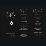Elegant & Modern Black Menu Table number trifold<br><div class="desc">Trifold wedding menu & table number: all in one, just fold the paper sheet in 3 to get your standing menu. A modern typography and a classic black theme for your wedding stationery: choose this simple and elegant wedding suite. Fully customisable: you can change the background as well as the...</div>