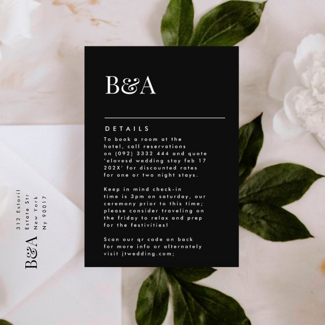Elegant Modern Black Monogram Details Enclosure Card (DETAILS showcasing suite - additional items (bought separately))