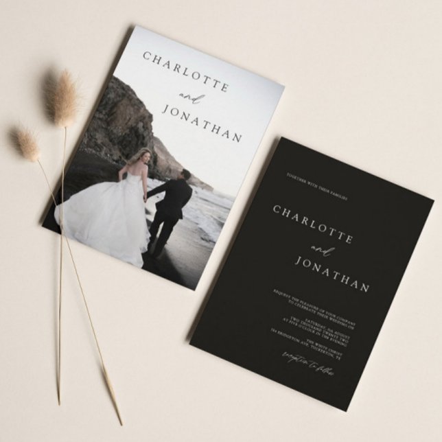 Elegant Modern Black Photo Classic Wedding Invitation (Creator Uploaded)