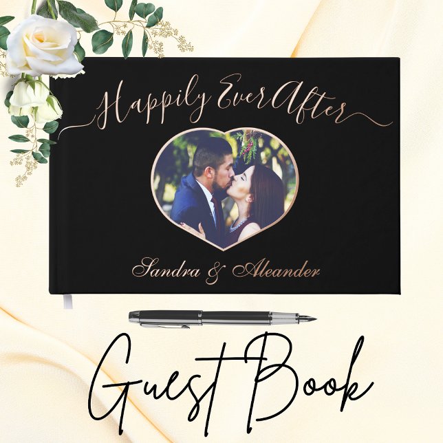 Elegant Modern Black Photo Heart Custom Wedding Guest Book (Creator Uploaded)