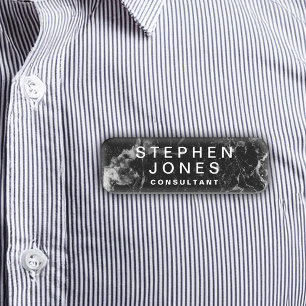 Elegant Modern Black Plain Marble Name Tag