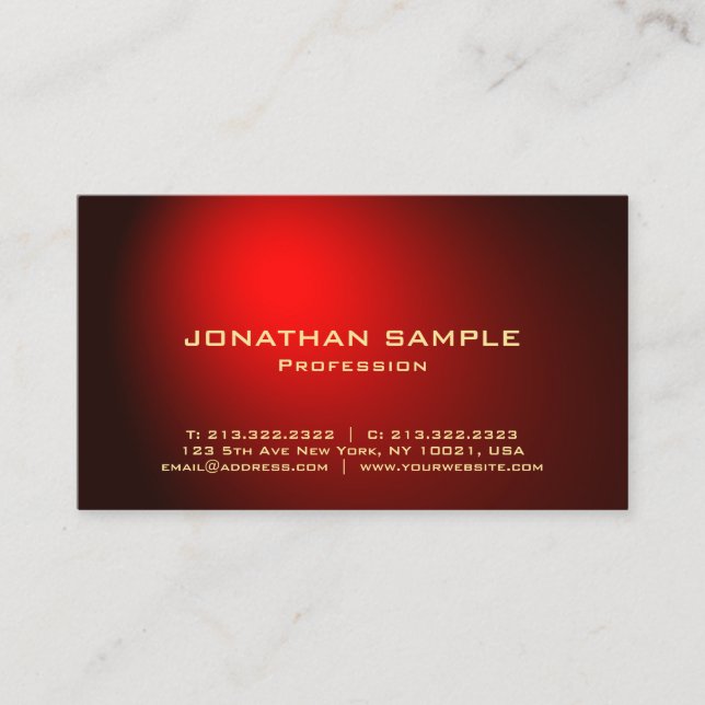 Elegant Modern Black Red Gold Simple Plain Trendy Business Card (Front)