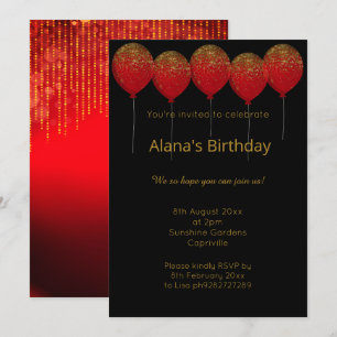 ELEGANT MODERN BLACK RED GOLD SPARKLE ALL OCCASION INVITATION