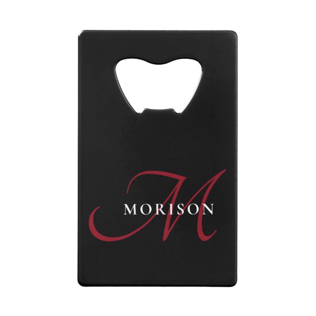 Elegant Modern Black Red Script Monogram (Front)