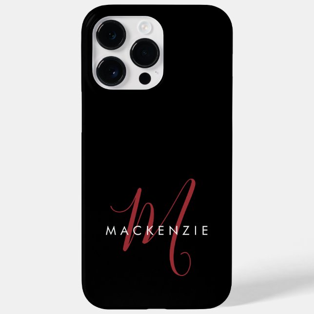 Elegant Modern Black Red Script Monogram Case-Mate iPhone Case (Back)