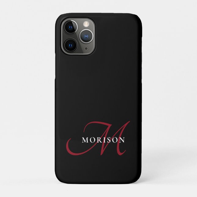 Elegant Modern Black Red Script Monogram Case-Mate iPhone Case (Back)