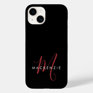Elegant Modern Black Red Script Monogram Case-Mate iPhone 14 Case