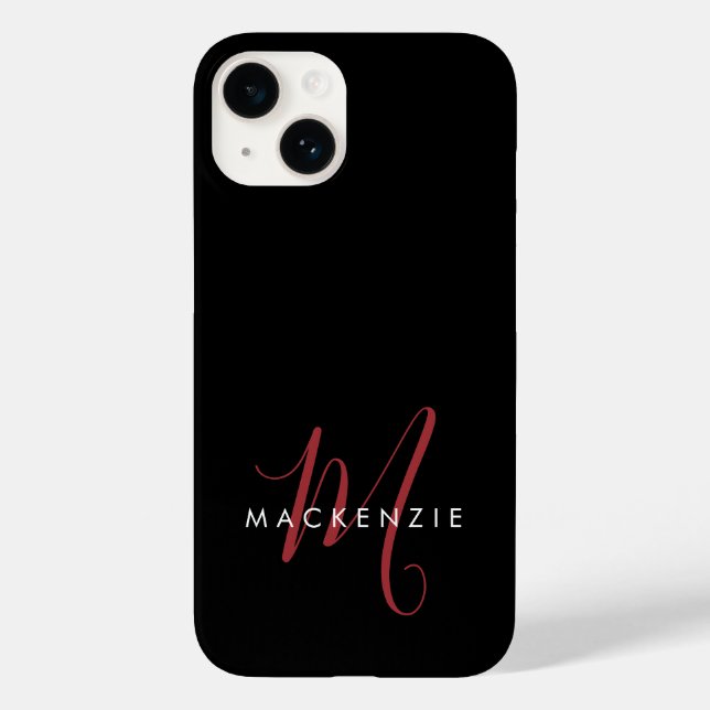 Elegant Modern Black Red Script Monogram Case-Mate iPhone Case (Back)
