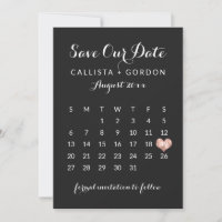 Elegant Modern Black Rose Gold Heart Calendar