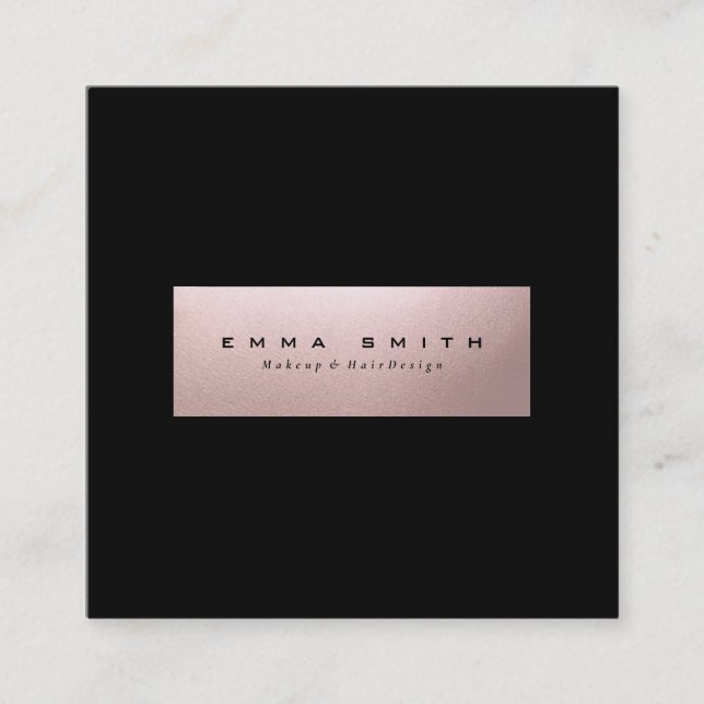 Elegant Modern Black Rose Gold Square Minimalist Square Business Card (Front)
