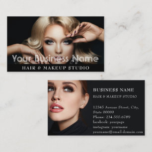 Elegant Modern Black Salon Photography Photo photo Business Card