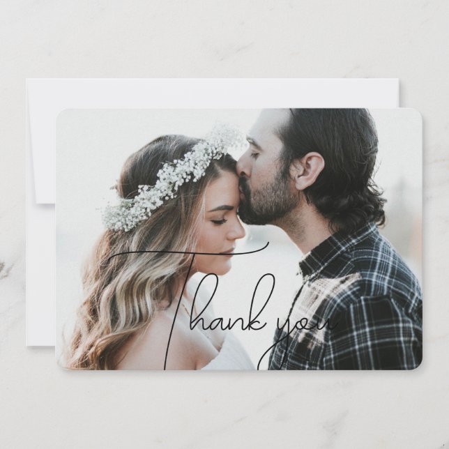 Elegant & Modern Black Script Thank You Photo Card (Front)