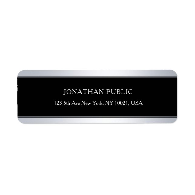 Elegant Modern Black Silver Chic Return Address (Front)