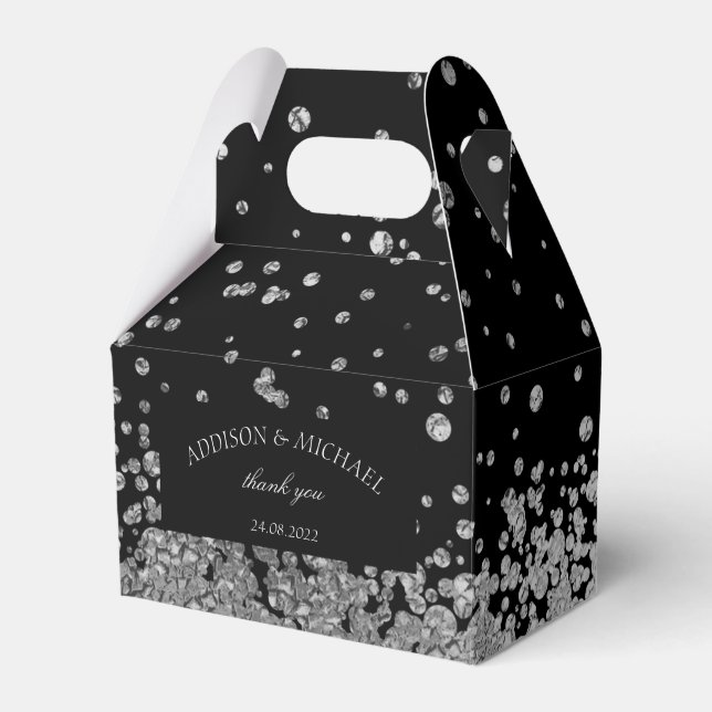 Elegant Modern Black Silver Splatter Wedding Favour Box (Front Side)