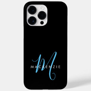 Elegant Modern Black Sky Blue Script Monogram Case-Mate iPhone 14 Pro Max Case