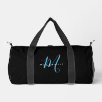 Elegant Modern Black Sky Blue Script Monogram