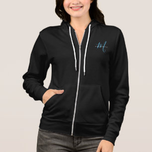 Elegant Modern Black Sky Blue Script Monogram Hoodie