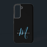 Elegant Modern Black Sky Blue Script Monogram Samsung Galaxy Case<br><div class="desc">Elegant Modern Black Sky Blue Script Monogram Phone Case.  An elegant sky blue script monogram combined with a clean white san-serif font makes for a contemporary look.</div>