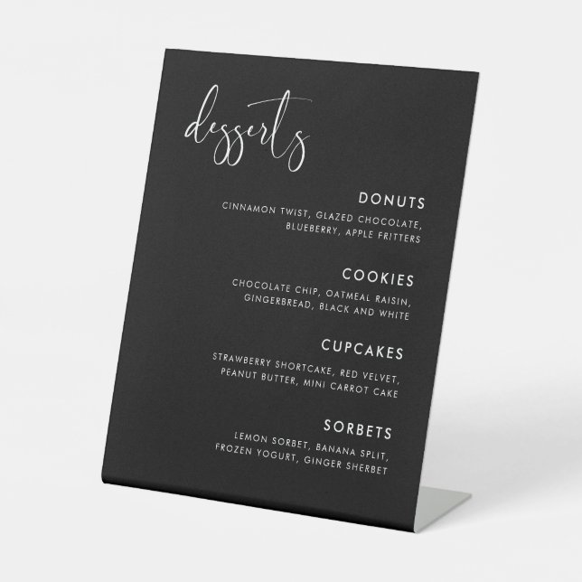 Elegant & Modern Black Wedding Dessert Bar Pedestal Sign (Front)