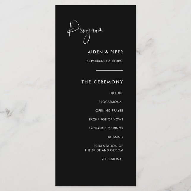 Elegant & Modern Black wedding program Programme (Front)