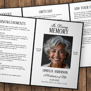 Elegant Modern Black & White 2-Photo Funeral Tri-Fold Programme
