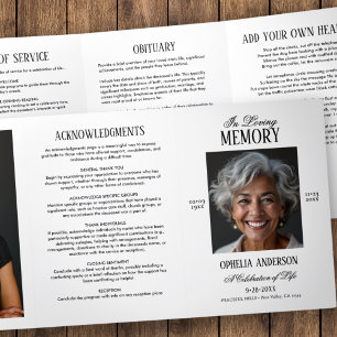 Elegant Modern Black & White 2-Photo Memorial Tri-Fold Programme